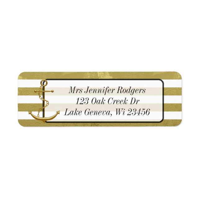 Guld och White Nautical Thed Anchor Returadress Etikett (Framsidan)