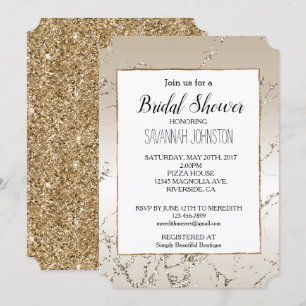 Guld och White Ombre Marble Glitz Inbjudningar