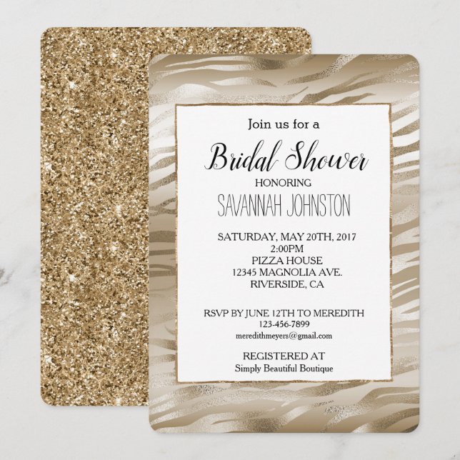 Guld och White Ombre Zebra Animal Möhippa Inbjudningar (Fram/baksida)