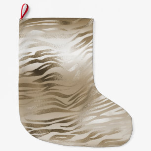 Guld och White Ombre Zebra Animal Print Stor Julstrumpa