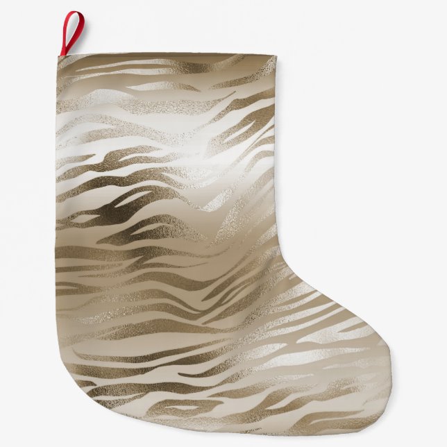 Guld och White Ombre Zebra Animal Print Stor Julstrumpa (Framsidan)