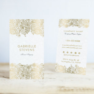 Guld och White Paisley Blommigt Snöre Visitkort
