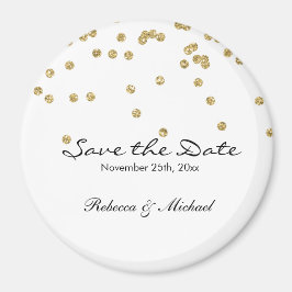 Guld och White Polka dots Glitter Spara datum Magnet