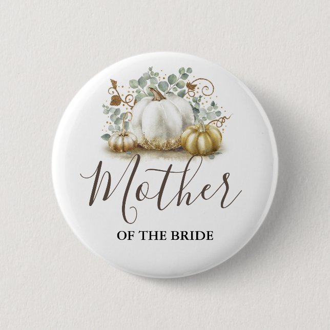 Guld och White Pumpkin Fall Wedding Knapp (Framsida)