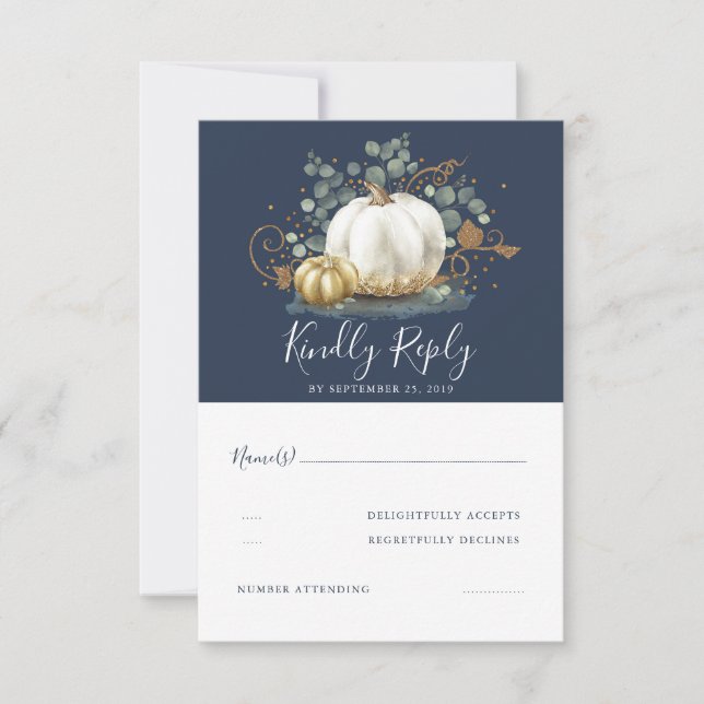 Guld och White Pumpkins Fall Wedding OSA Kort (Framsida)