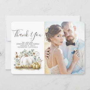Guld och White Pumpkins Fall Wedding Tack Kort
