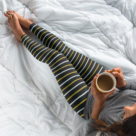Guld och White Rand på Black Leggings