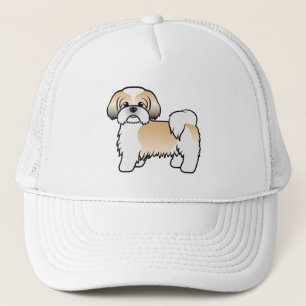 Guld och White Shih Tzu Cute Tecknad hund Keps