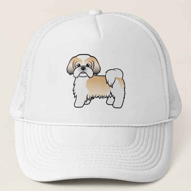 Guld och White Shih Tzu Cute Tecknad hund Keps (Framsida)