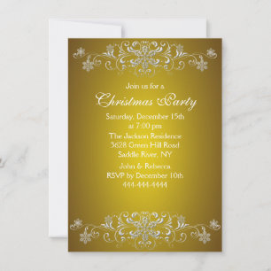 Guld och White Snowflake jul Party Inbjudan