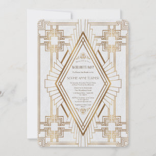 Guld och White Underbar Gatsby Bachelorette Party Inbjudningar