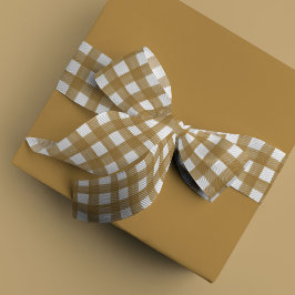Guld och White Watercolor Gingham Satin Ribbon