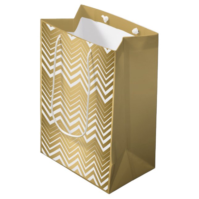 Guld och White Zigzag Chevron (Framsidan Vinklad)