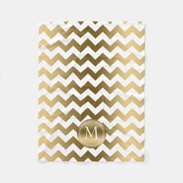 Guld och White Zigzag Chevron Fleecefilt (Framsidan)