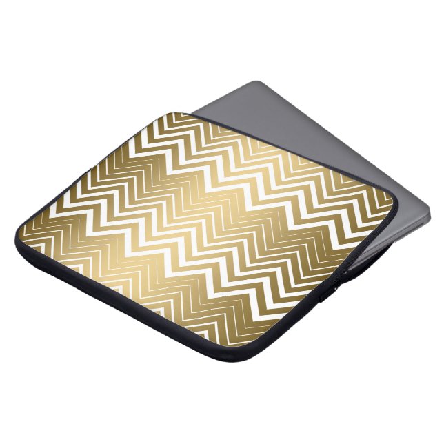 Guld och White Zigzag Chevron Laptop Fodral (Framsida topp)