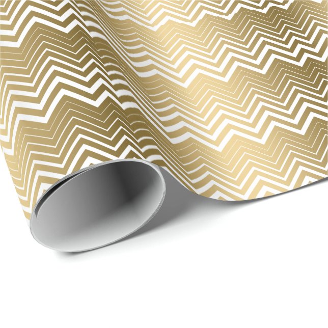Guld och White Zigzag Chevron Presentpapper (Rullad Hörn)