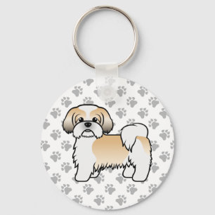 Guld och WhiteShih Tzu Cute Tecknad hund Nyckelring