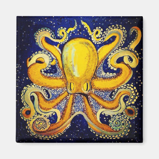 Guld Octopus i blått Magnet