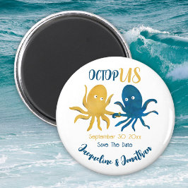 Guld Octopus Nautical Bröllop spara datum Magnet