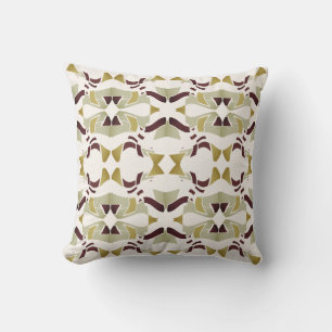 Guld Olive Burgundy Beige på vita stora plattor Kudde