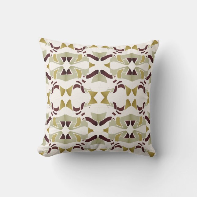 Guld Olive Burgundy Beige på vita stora plattor Kudde (Framsida)