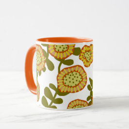 Guld Olive Orange Blommigt Design © Cathy Thompson Mugg