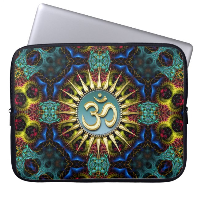 Guld OM Teal+Blue Fractal Tapestry Laptop sleeve (Framsidan)