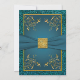 Guld om Teal Monogrammed-bröllopsinbjudan Inbjudningar