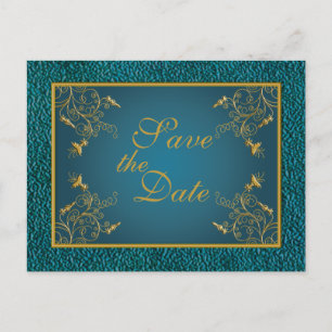 Guld om Teal Save Date Postcard Vykort