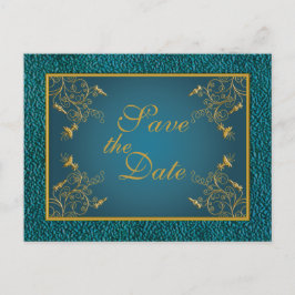 Guld om Teal Save Date Postcard Vykort