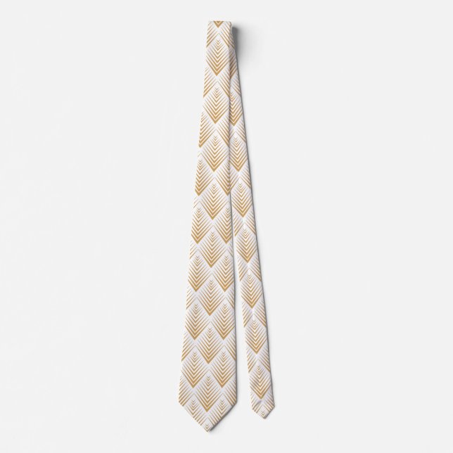 Guld om vit konst Deco Fläkt Flowers Mönster Slips (Framsida)