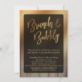 Guld Ombre Barn Wood Brunch & Bubly Inbjudningar