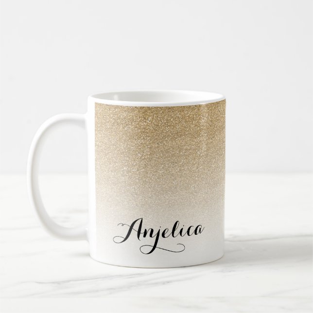 Guld Ombre Faux Glitter Namn-kaffe Mugg (Vänster)