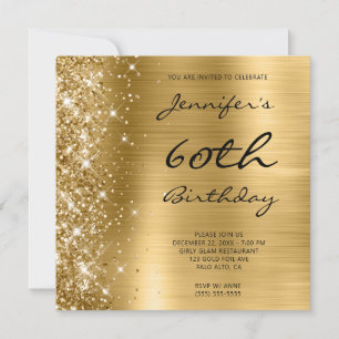 Guld Ombre Foil Lämnat Glitter 60:e födelsedagen Inbjudningar