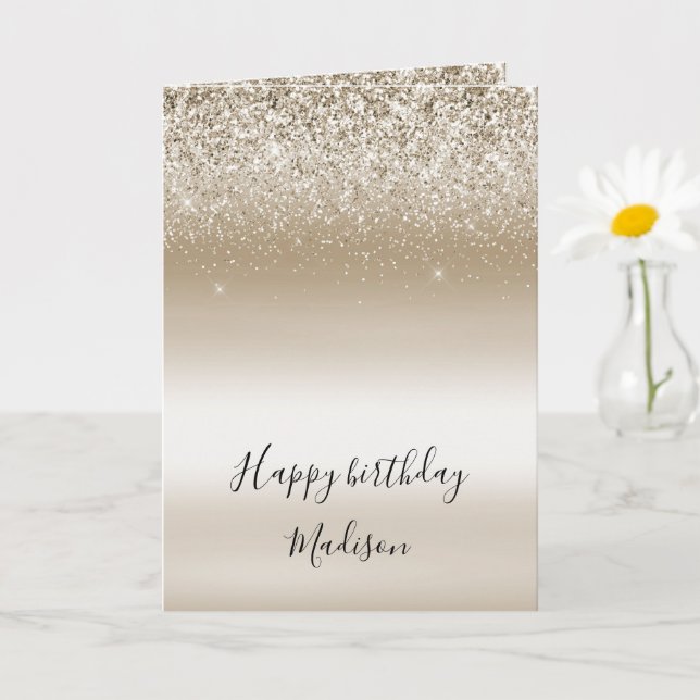 Guld Ombre Glitter Gnistra Birthday Card Kort (Liten växt)