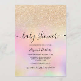 Guld ombre glitter holografisk flicka inbjudningar