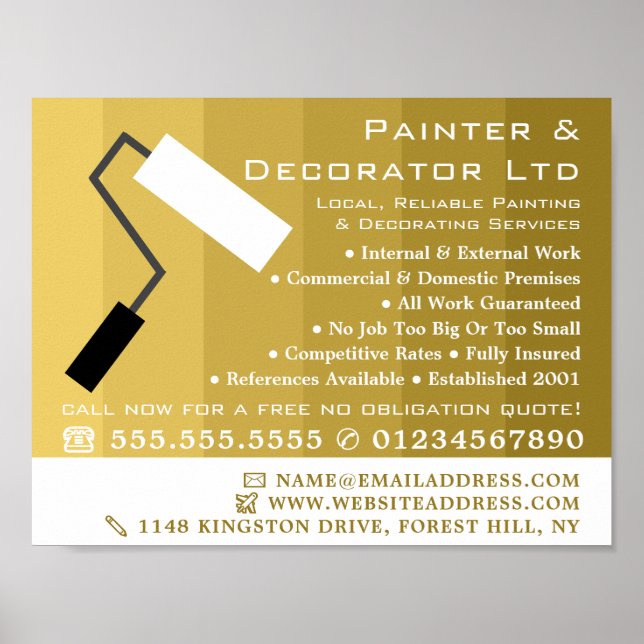 Guld Ombre & Paint Roller, Painter & Decorator Poster (Framsidan)