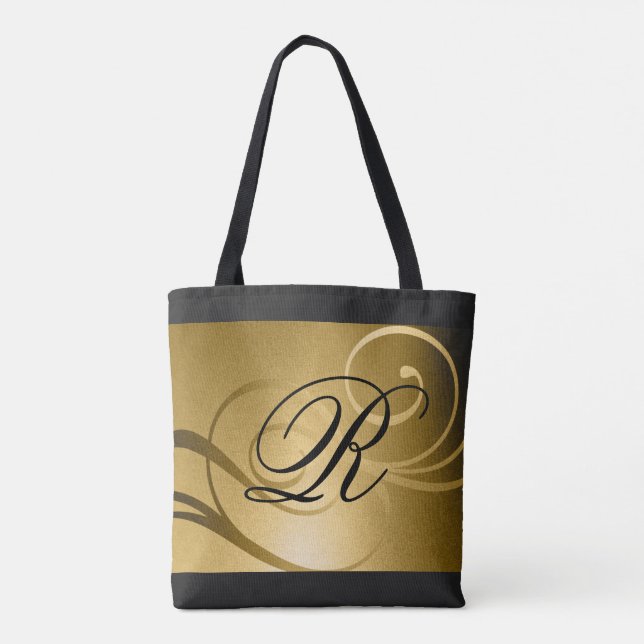 Guld Ombre Swirl Design med Monogram Tygkasse (Baksida)