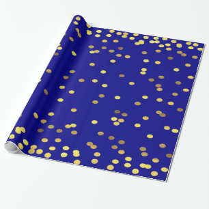 Guld omkullkastar konfettiblått presentpapper