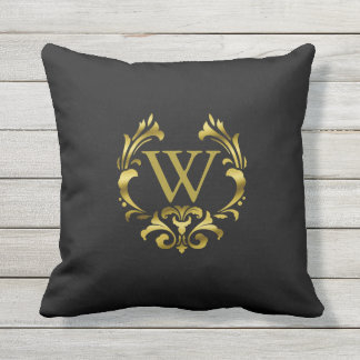 Guld omkullkastar MonogramEmblem | väljer din färg Utomhuskudde