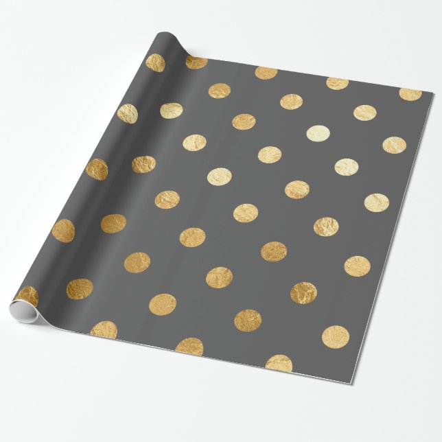 Guld omkullkastar polka dotsmönster som slår in presentpapper (Utrullad)