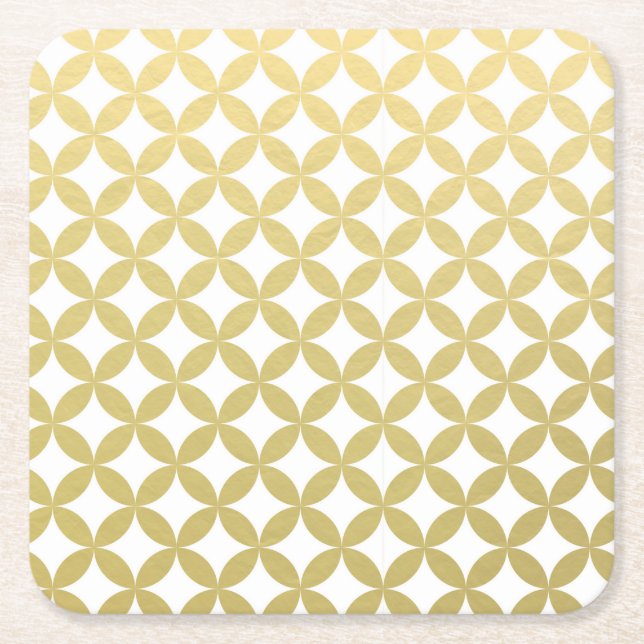 Guld omkullkastar vitdiamanten cirklar mönster underlägg papper kvadrat (Framsidan)