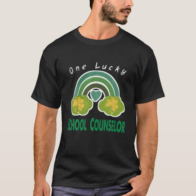 Guld One Lucky School Counselor Rainbow St Patrick T Shirt (Framsida)
