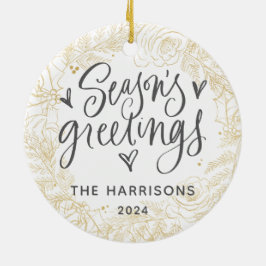 Guld One Photo Season's Greetings Dubbla Sided Julgransprydnad Keramik