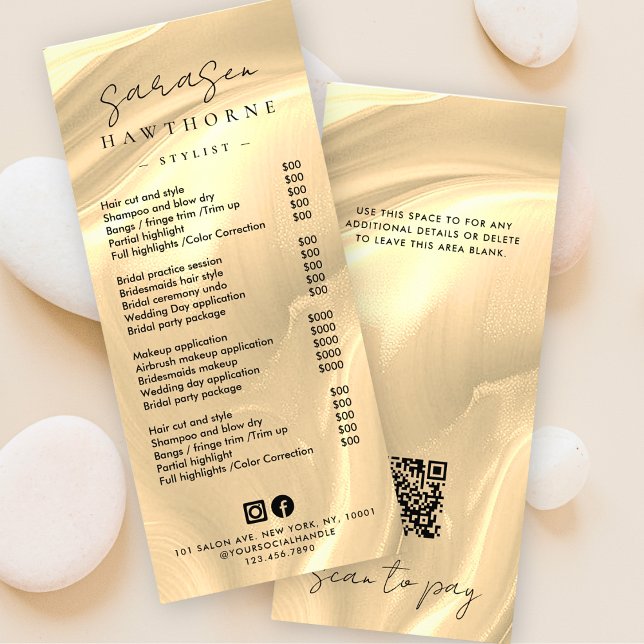 Guld Opal Pris List HoloGraph Scan Betalar QR-kod Reklamkort (Skapare uppladdad)