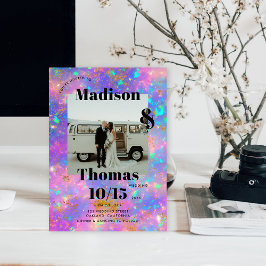 Guld Opal Stone 1-foto med fet minimalistisk Bröll Inbjudningar