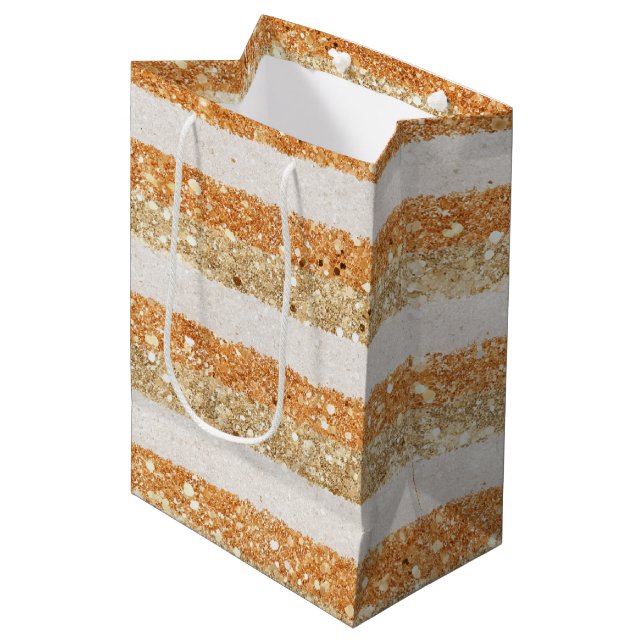 Guld Orange Glitter Kräm Ränder Födelsedag (Framsidan Vinklad)