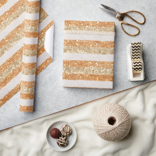 Guld Orange Glitter Kräm Ränder Födelsedag Presentpapper (Hantverk)