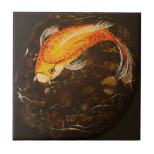 Guld- orange Koi fisk Kakelplatta