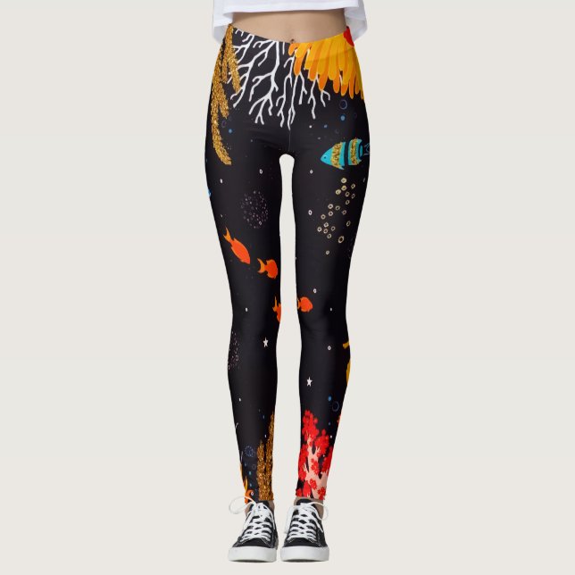 Guld Orange Tropical Summer Ocean under vatten Leggings (Framsida)